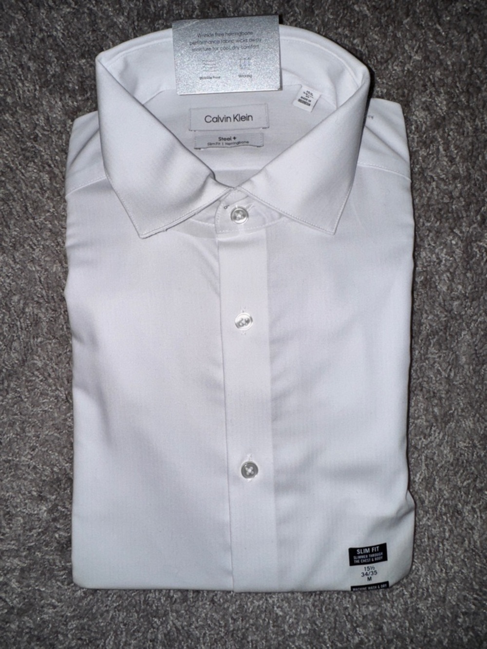 Calvin Klein Men's White Dress Shirt - Slim Fit Point Collar